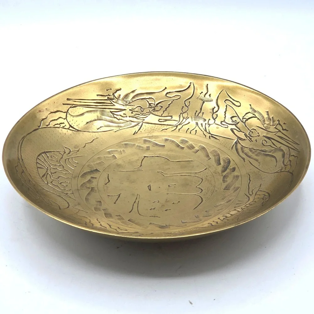 Vintage Solid Brass‎ Double Dragon Bowl 9